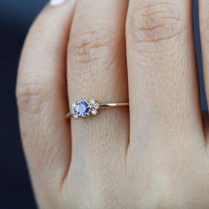 Simple Tanzanite engagement ring, minimalist Cluster ring tanzanite and diamonds - NOOI JEWELRY