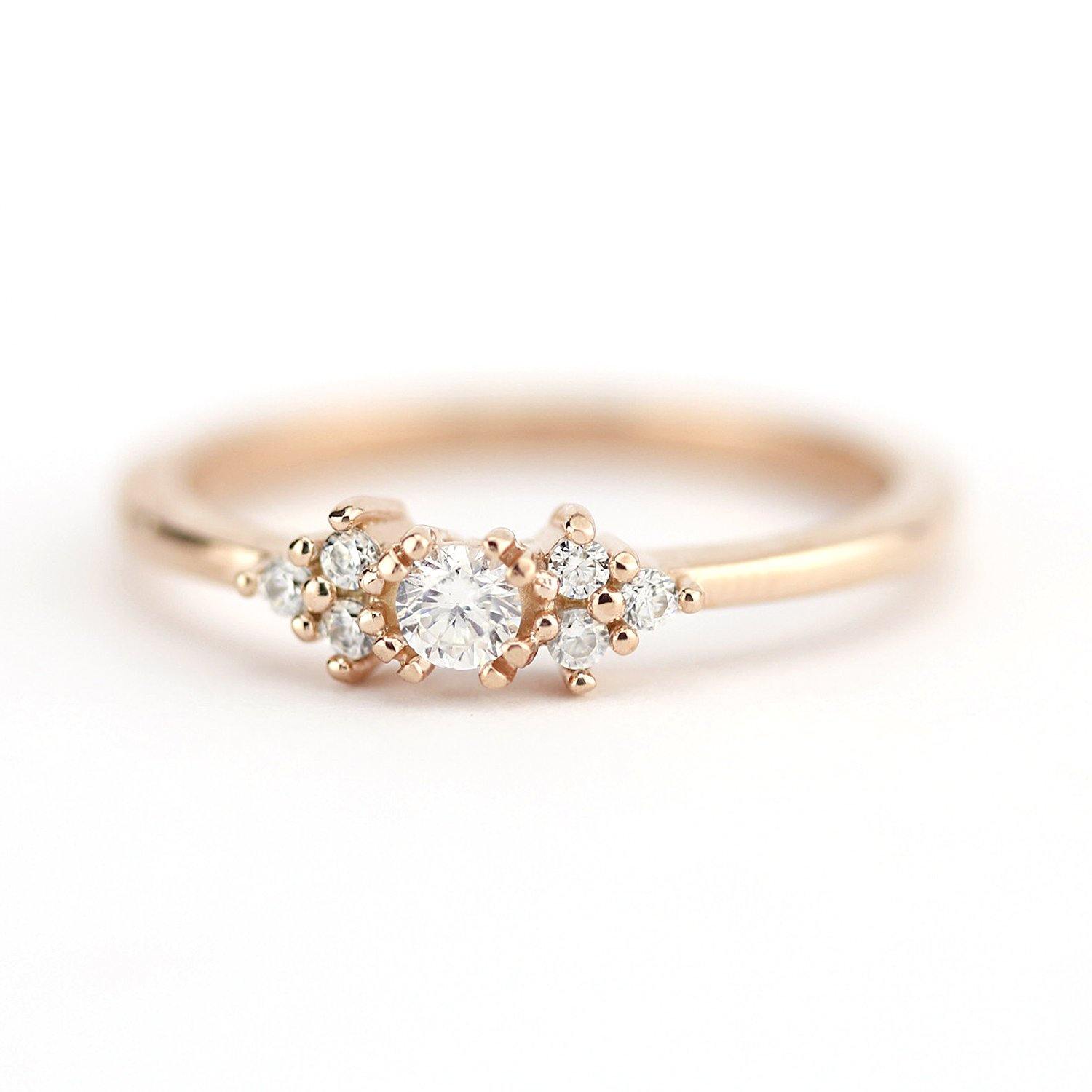 cluster engagement ring round rose gold - NOOI JEWELRY