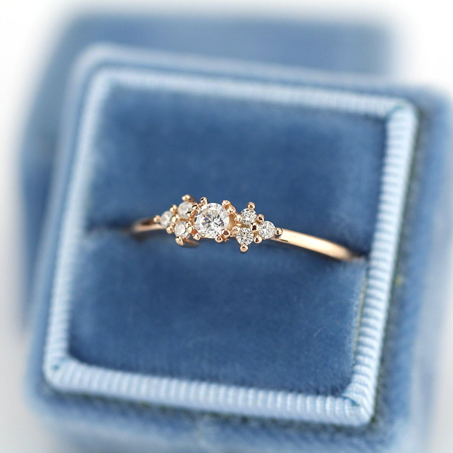 cluster engagement ring round rose gold - NOOI JEWELRY