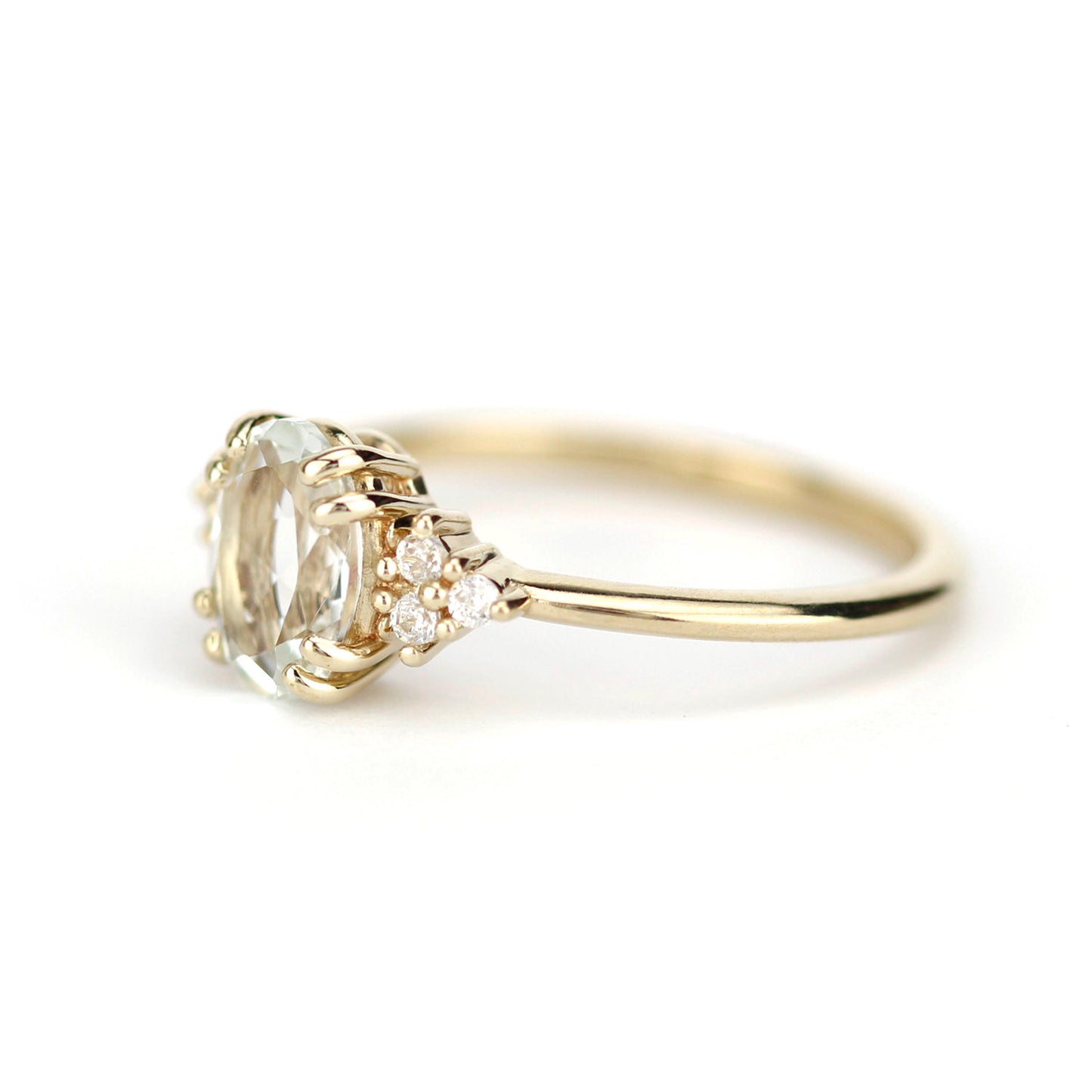 Oval engagement ring white topaz and diamonds, minimalist ring 18k gold - NOOI JEWELRY