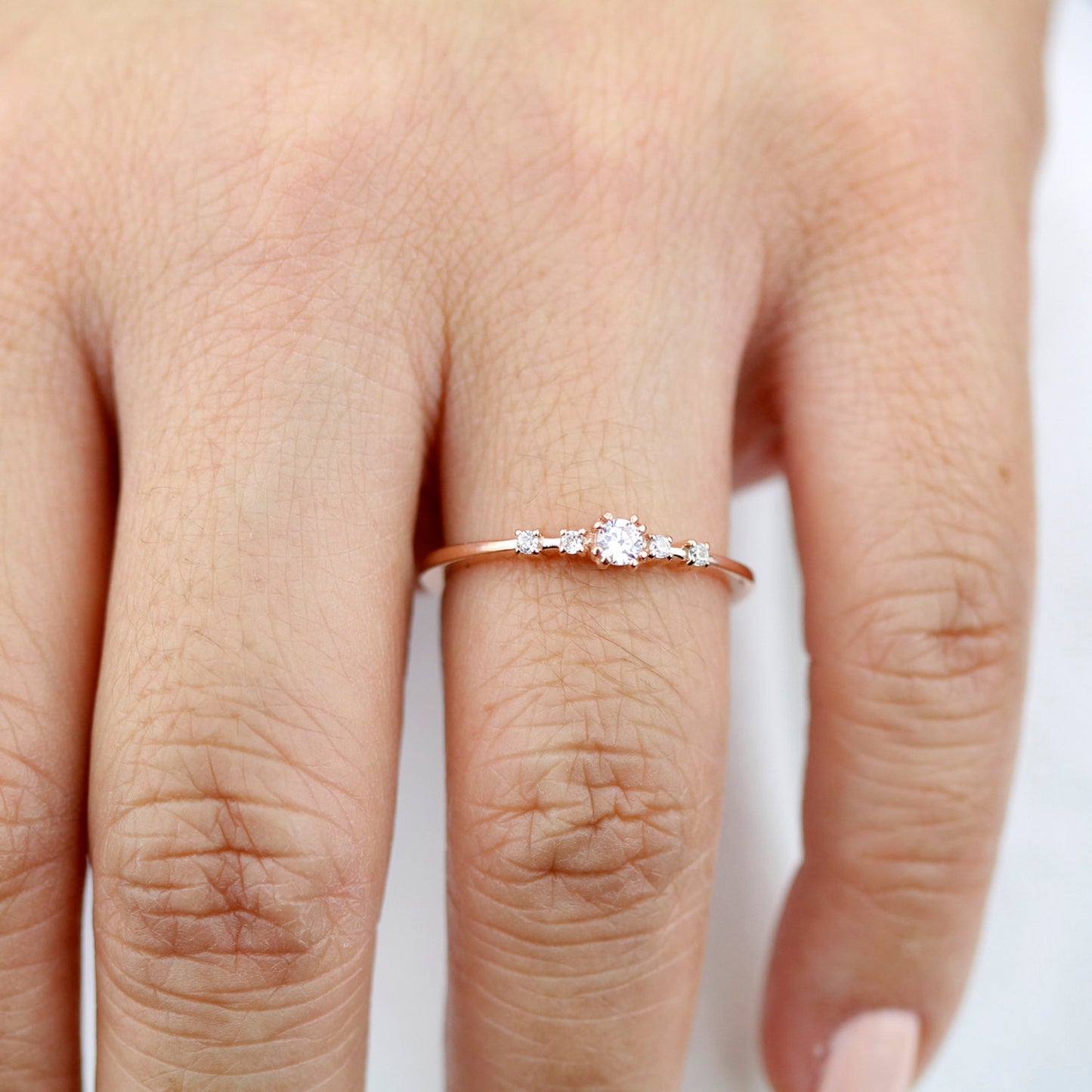 Rose gold engagement ring unique diamonds - NOOI JEWELRY
