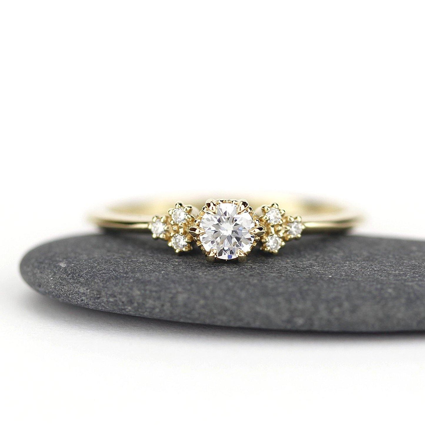 delicate diamond engagement ring | round diamond engagement rings thin band unique - NOOI JEWELRY