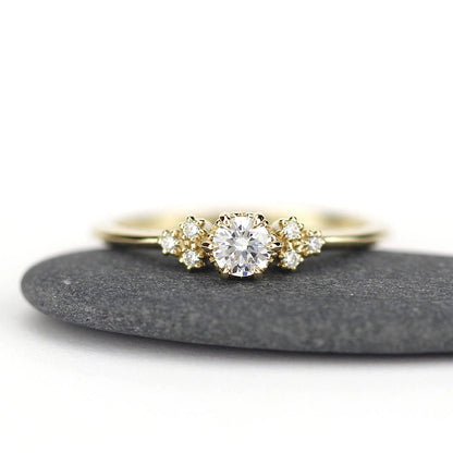 delicate diamond engagement ring | round diamond engagement rings thin band unique - NOOI JEWELRY
