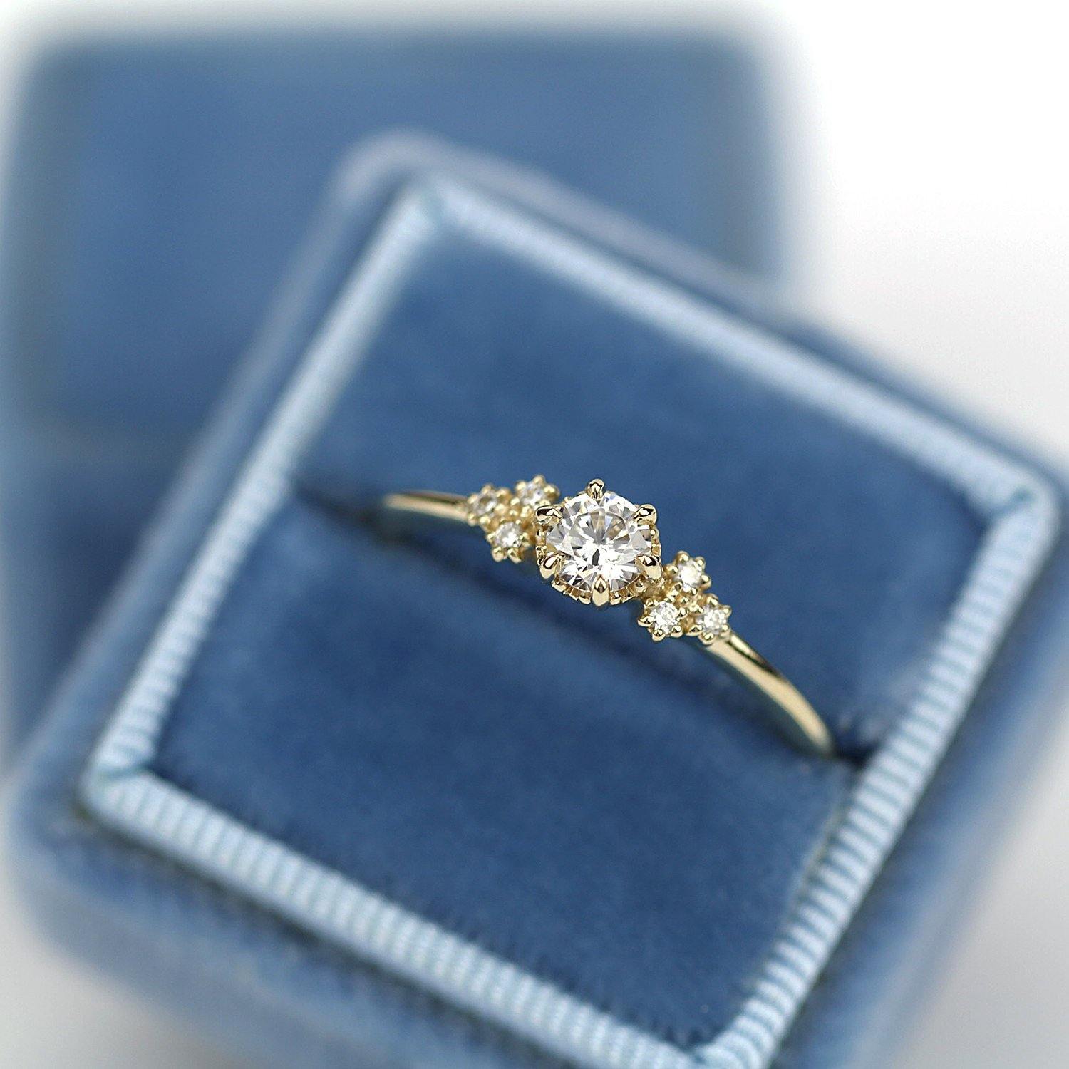 delicate diamond engagement ring | round diamond engagement rings thin band unique - NOOI JEWELRY