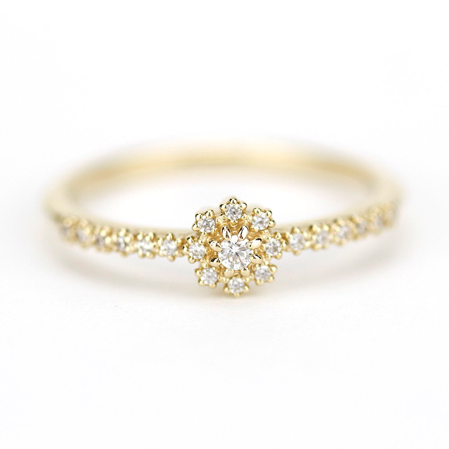 Halo engagement ring with side stones - NOOI JEWELRY