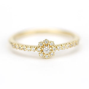 Halo engagement ring with side stones - NOOI JEWELRY