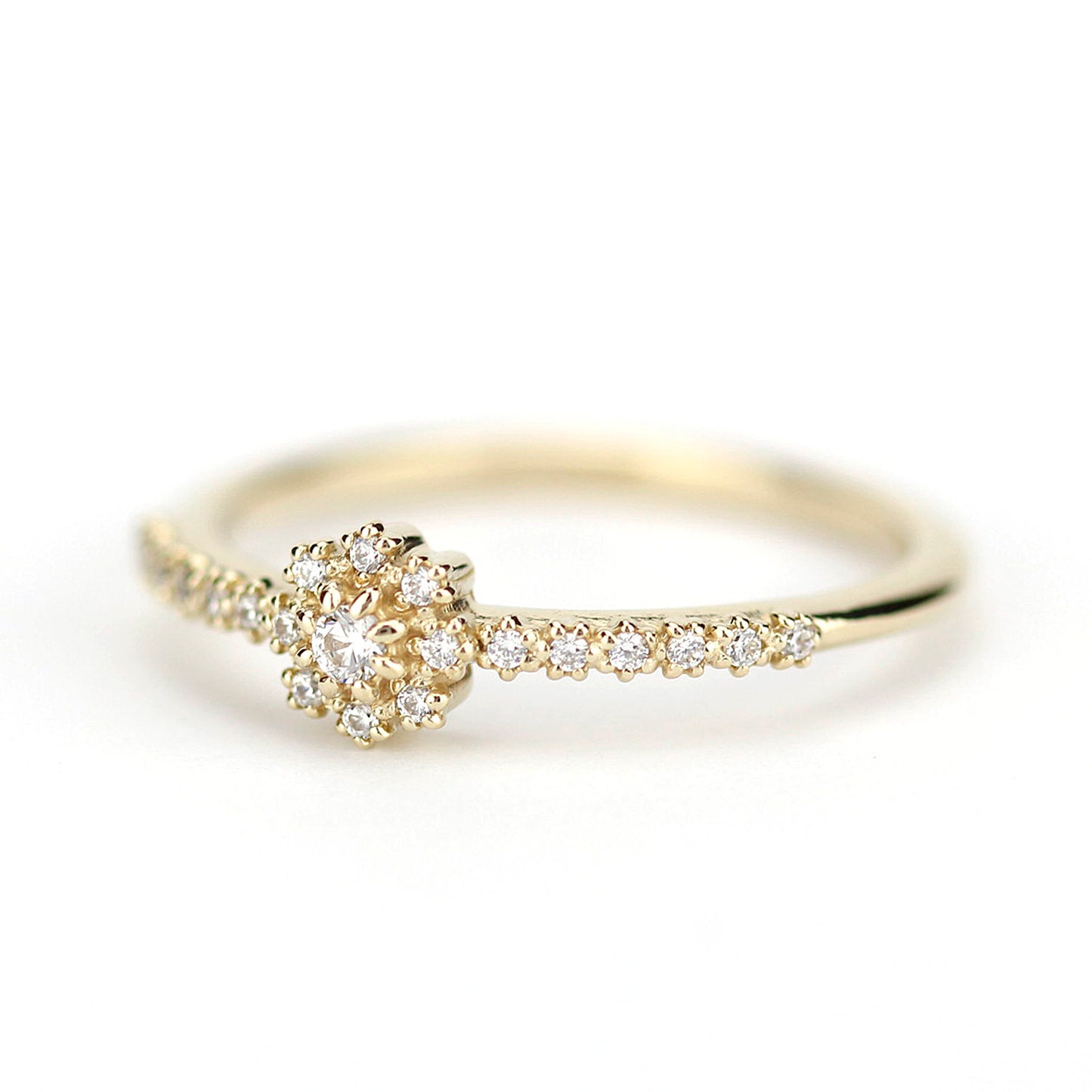 Halo engagement ring with side stones - NOOI JEWELRY