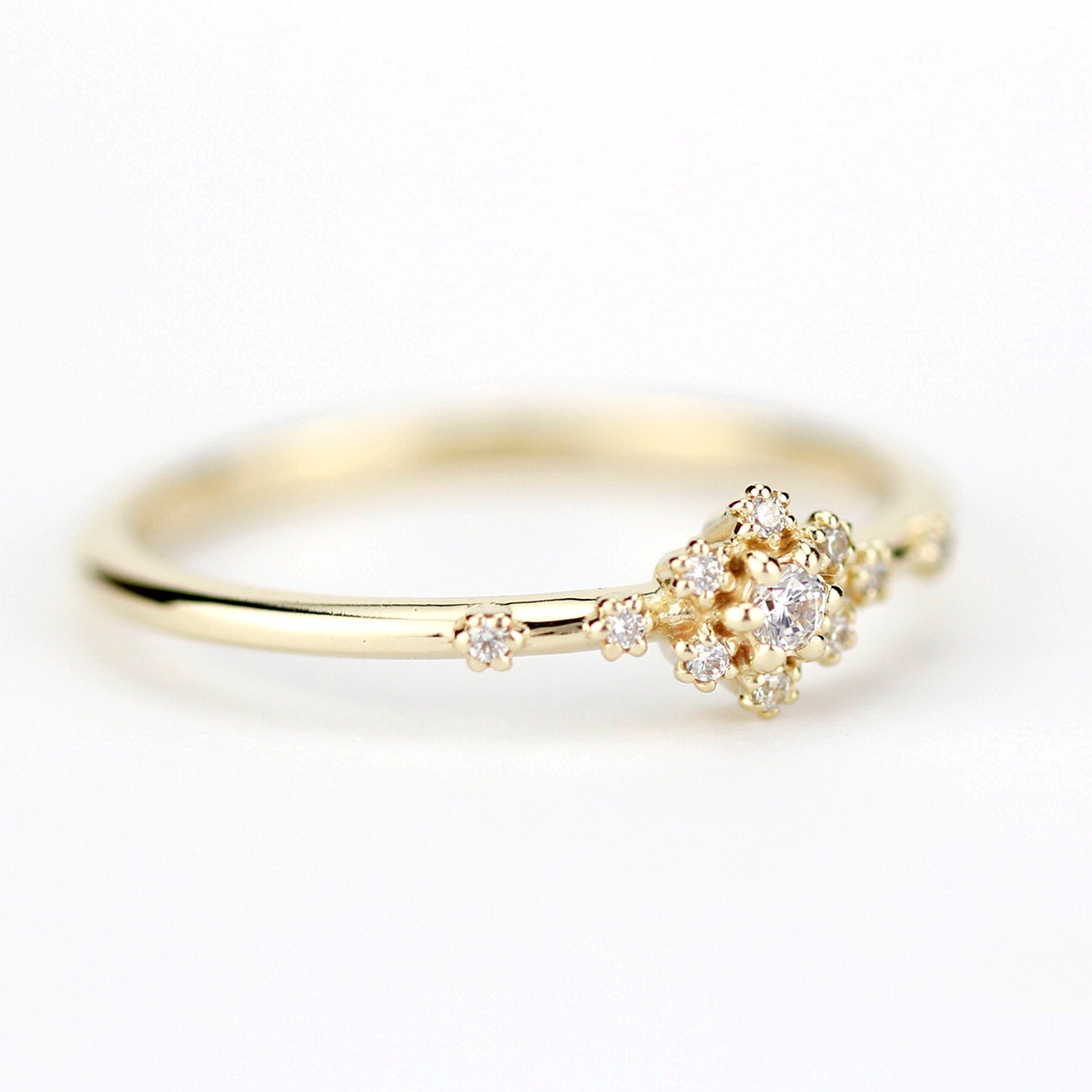 small diamond cluster engagement ring | halo engagement ring round small simple - NOOI JEWELRY