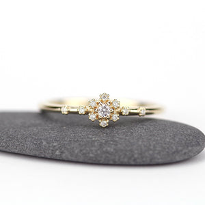 small diamond cluster engagement ring | halo engagement ring round small simple - NOOI JEWELRY