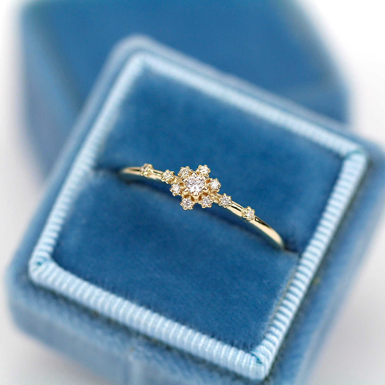 small diamond cluster engagement ring | halo engagement ring round small simple - NOOI JEWELRY