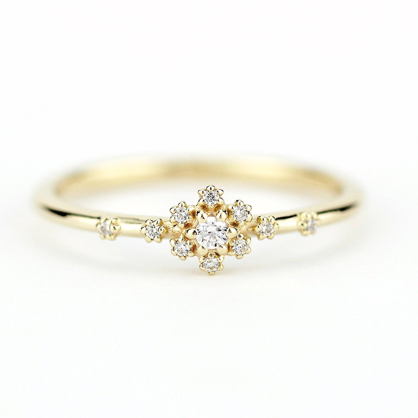 small diamond cluster engagement ring | halo engagement ring round small simple - NOOI JEWELRY