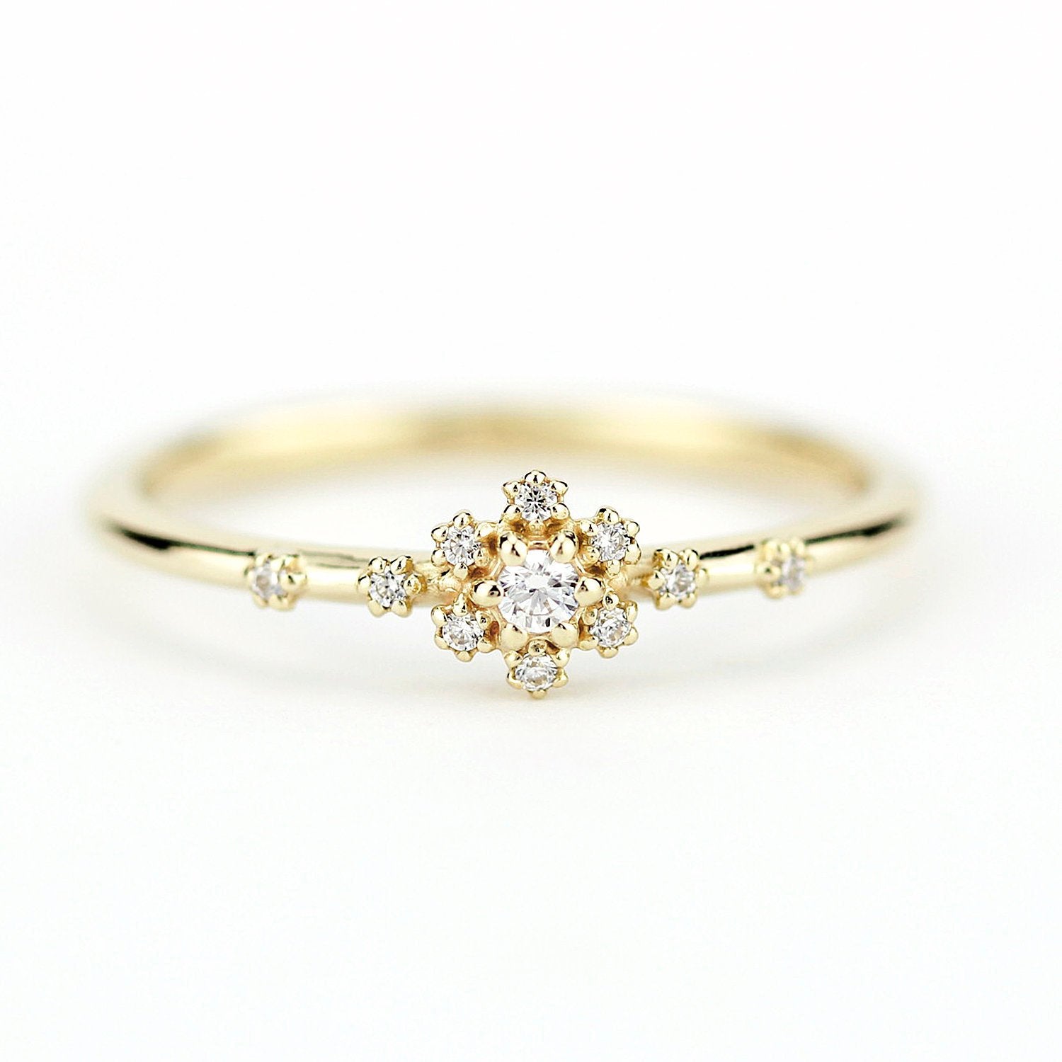 small diamond cluster engagement ring | halo engagement ring round small simple - NOOI JEWELRY
