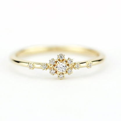 small diamond cluster engagement ring | halo engagement ring round small simple - NOOI JEWELRY