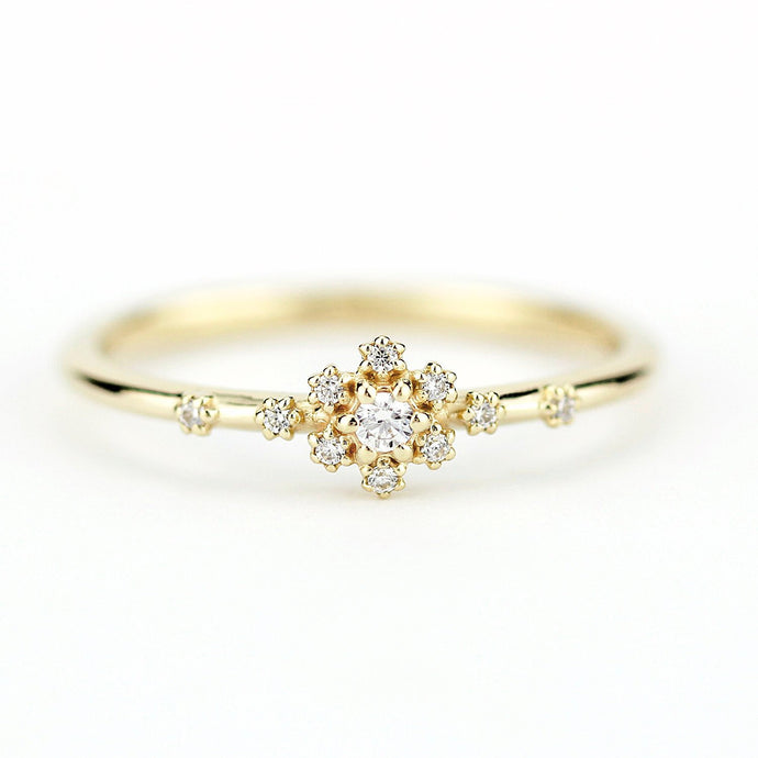 small diamond cluster engagement ring | halo engagement ring round small simple - NOOI JEWELRY