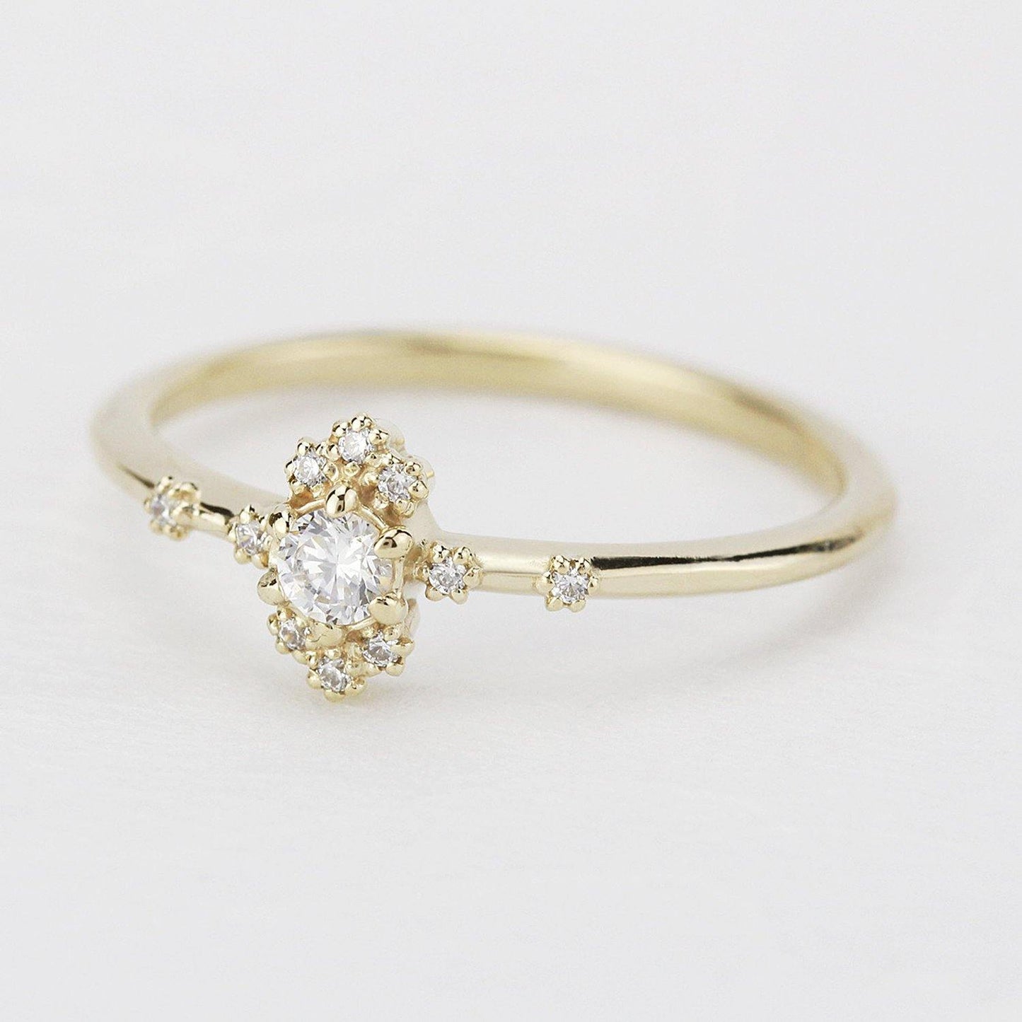 dainty engagement ring simple diamonds | small diamond cluster ring - NOOI JEWELRY