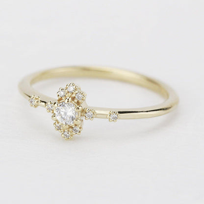 dainty engagement ring simple diamonds | small diamond cluster ring - NOOI JEWELRY