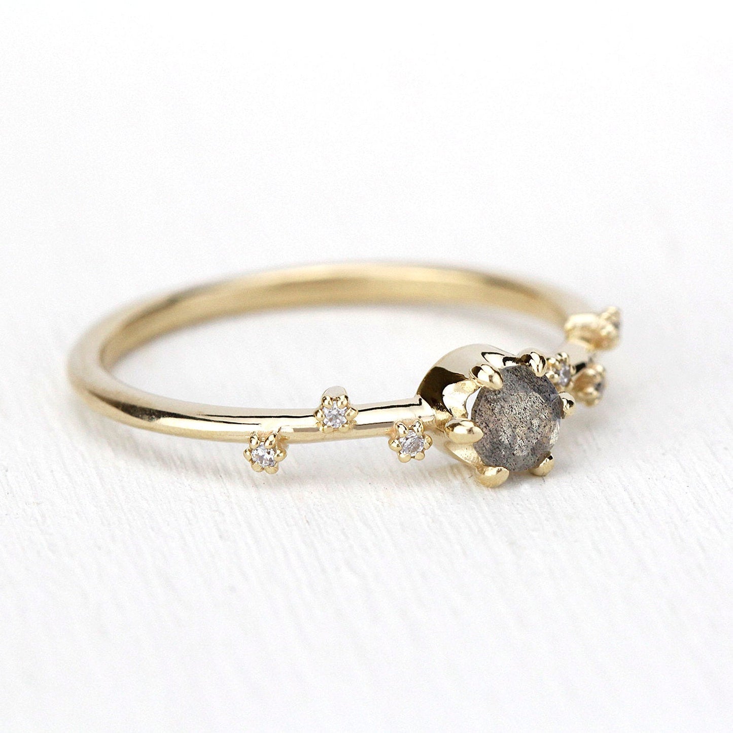 labradorite and diamond engagement ring, simple ring 18k gold - NOOI JEWELRY