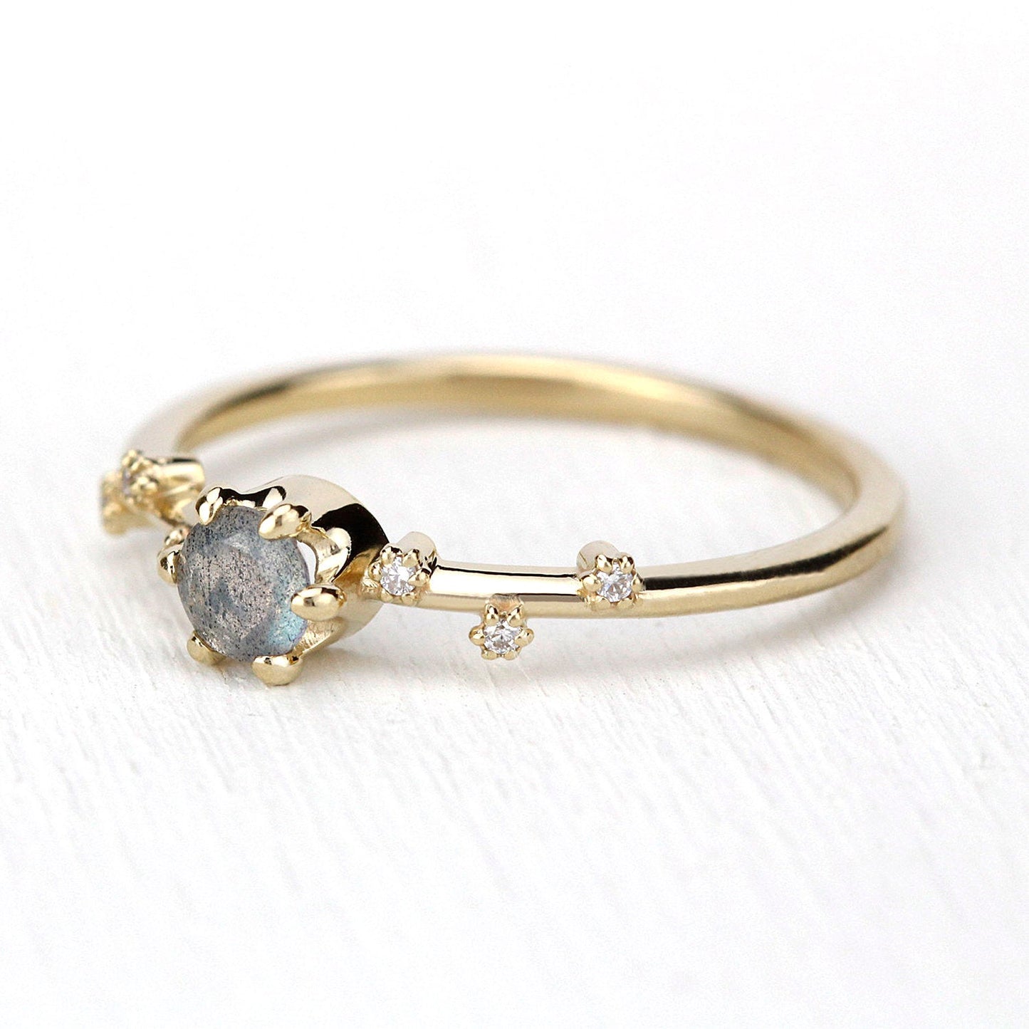 labradorite and diamond engagement ring, simple ring 18k gold - NOOI JEWELRY