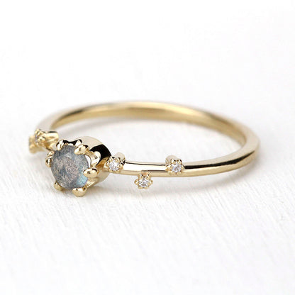 labradorite and diamond engagement ring, simple ring 18k gold - NOOI JEWELRY