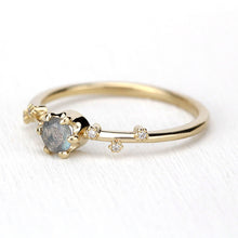 Load image into Gallery viewer, labradorite and diamond engagement ring, simple ring 18k gold - NOOI JEWELRY