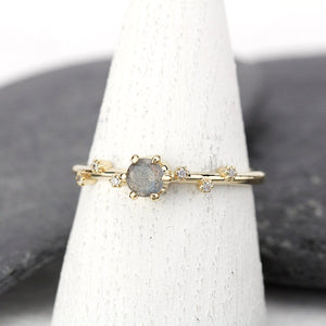 labradorite and diamond engagement ring, simple ring 18k gold - NOOI JEWELRY