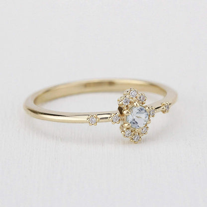aquamarine engagement ring with diamonds,18k yellow gold - NOOI JEWELRY