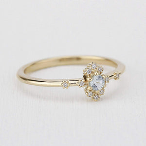aquamarine engagement ring with diamonds,18k yellow gold - NOOI JEWELRY