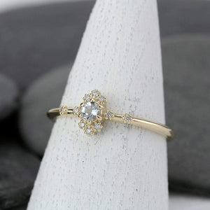aquamarine engagement ring with diamonds,18k yellow gold - NOOI JEWELRY