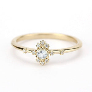 aquamarine engagement ring with diamonds,18k yellow gold - NOOI JEWELRY