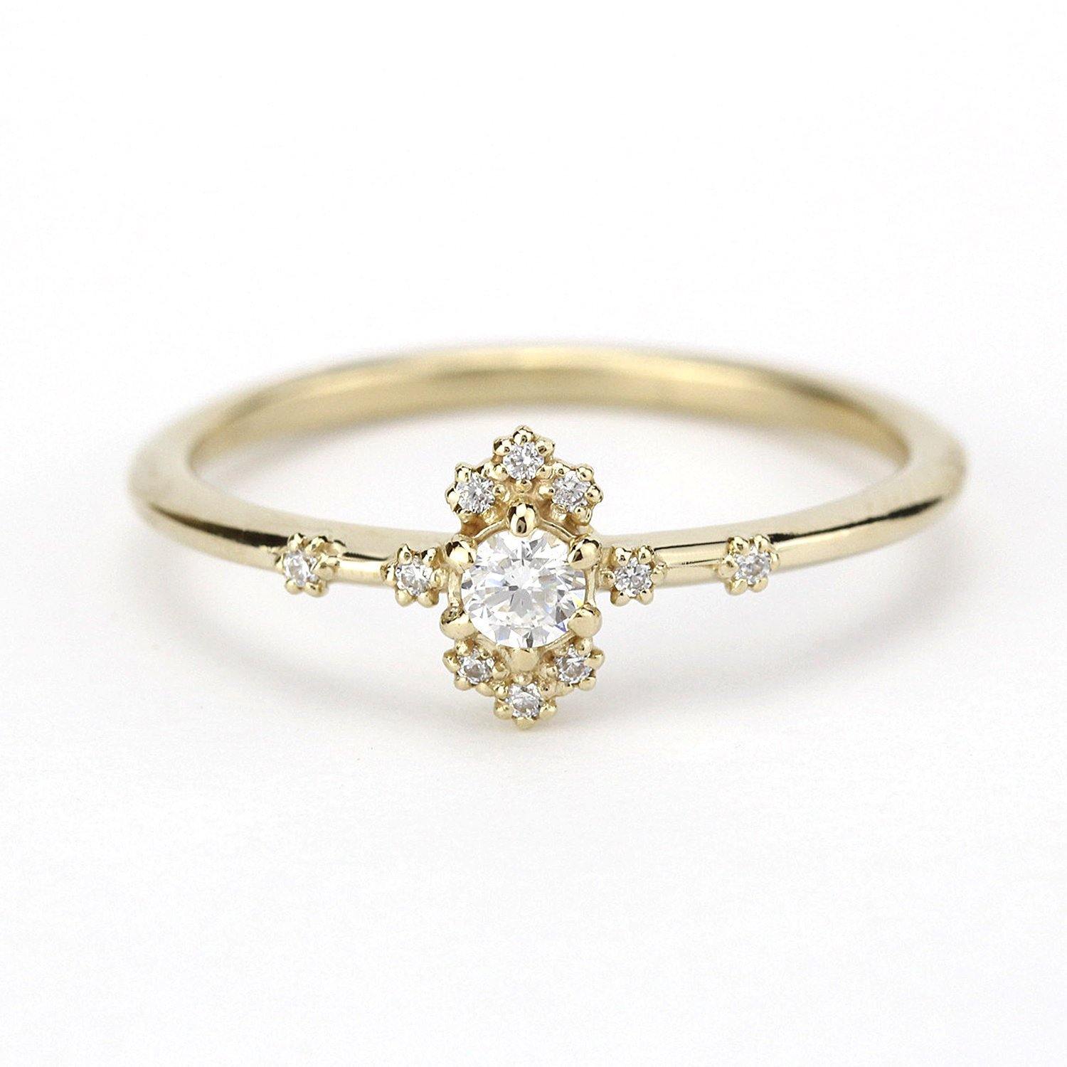 dainty engagement ring simple diamonds | small diamond cluster ring - NOOI JEWELRY