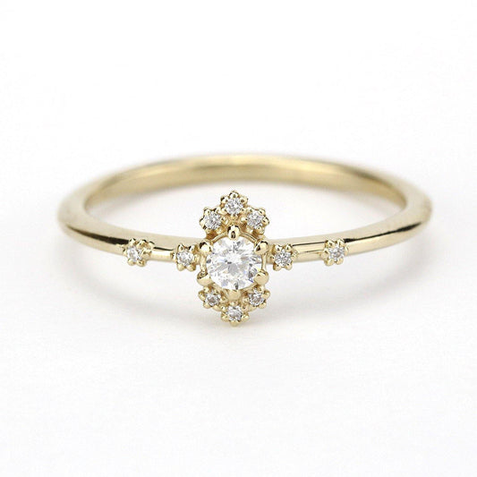 dainty engagement ring simple diamonds | small diamond cluster ring - NOOI JEWELRY