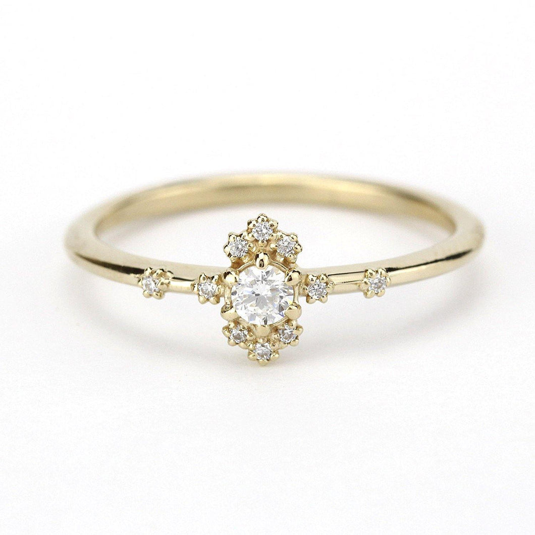 dainty engagement ring simple diamonds | small diamond cluster ring - NOOI JEWELRY