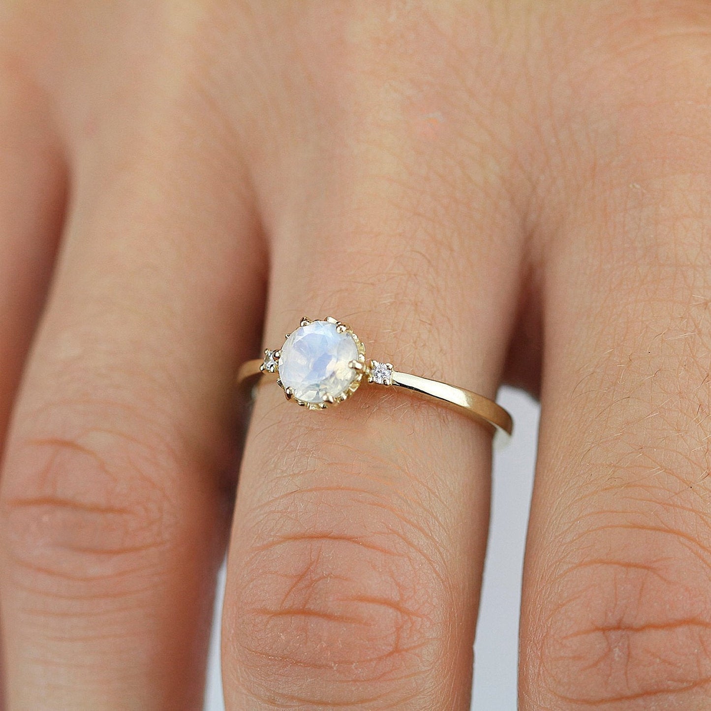 moonstone engagement ring three stones ring delicate engagement ring minimalist ring moonstone ring diamond ring unique engagement ring - NOOI JEWELRY