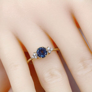 Delicate cluster engagement ring London Blue Topaz and diamonds - NOOI JEWELRY