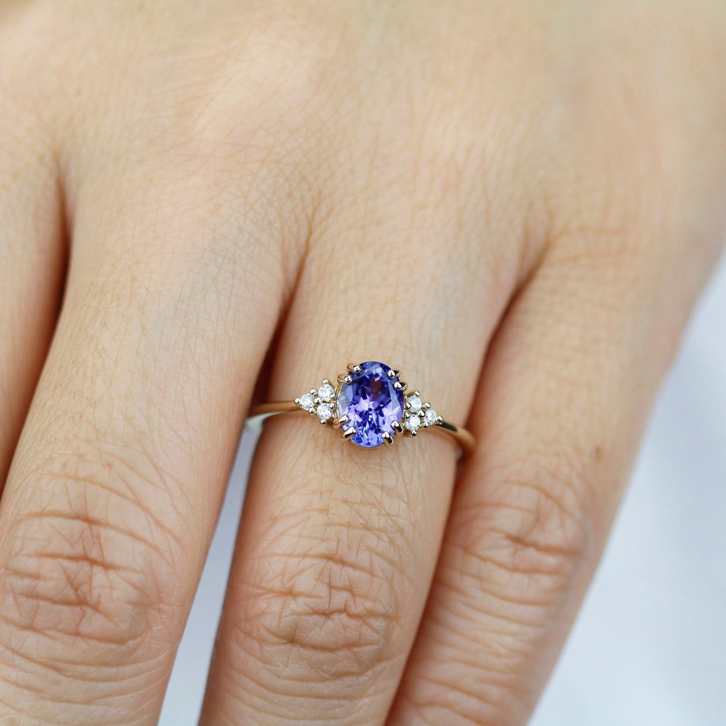 oval tanzanite and diamonds ring, diamond and tanzanite engagement ring - NOOI JEWELRY