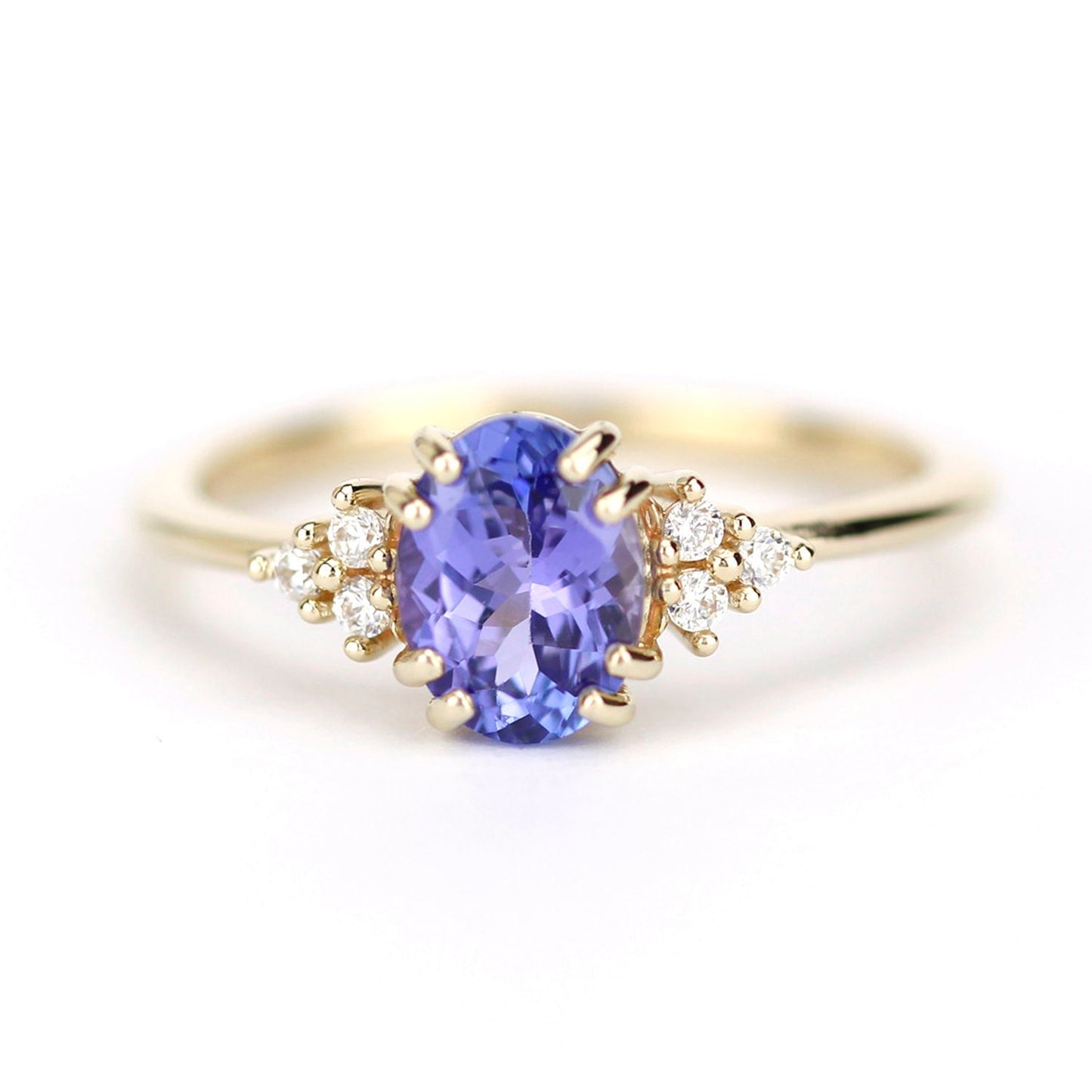 oval tanzanite and diamonds ring, diamond and tanzanite engagement ring - NOOI JEWELRY