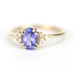 oval tanzanite and diamonds ring, diamond and tanzanite engagement ring - NOOI JEWELRY