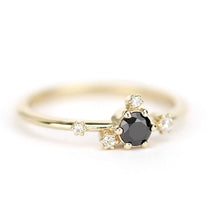 Load image into Gallery viewer, delicate engagement ring, black diamond Engagement ring, engagement ring white diamonds, Contemporary engagement ring - NOOI JEWELRY