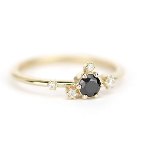 delicate engagement ring, black diamond Engagement ring, engagement ring white diamonds, Contemporary engagement ring - NOOI JEWELRY