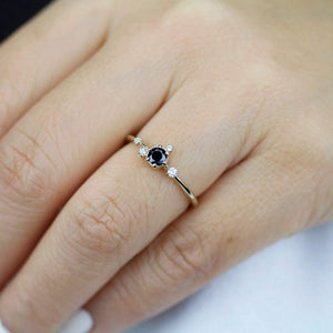 delicate engagement ring, black diamond Engagement ring, engagement ring white diamonds, Contemporary engagement ring - NOOI JEWELRY