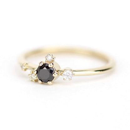 delicate engagement ring, black diamond Engagement ring, engagement ring white diamonds, Contemporary engagement ring - NOOI JEWELRY