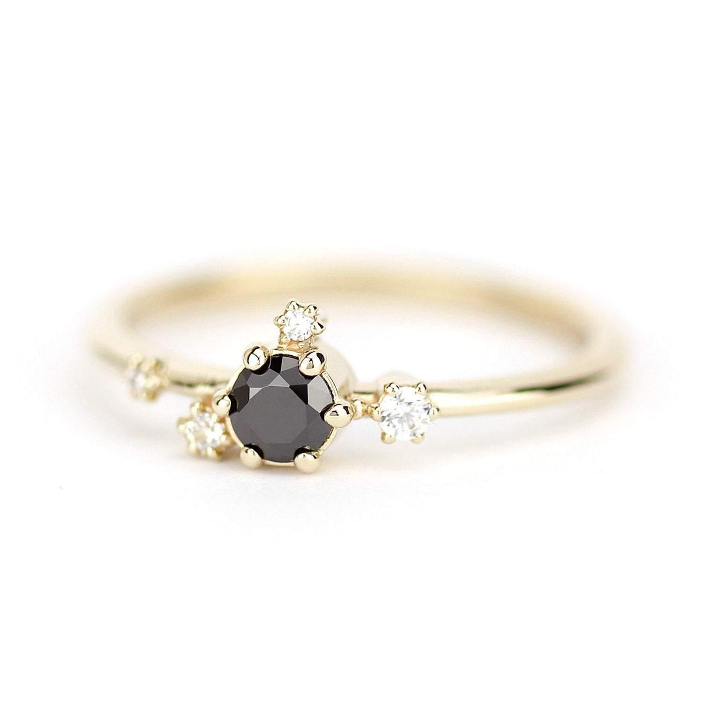 delicate engagement ring, black diamond Engagement ring, engagement ring white diamonds, Contemporary engagement ring - NOOI JEWELRY