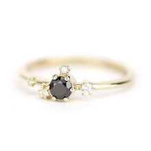 Load image into Gallery viewer, delicate engagement ring, black diamond Engagement ring, engagement ring white diamonds, Contemporary engagement ring - NOOI JEWELRY
