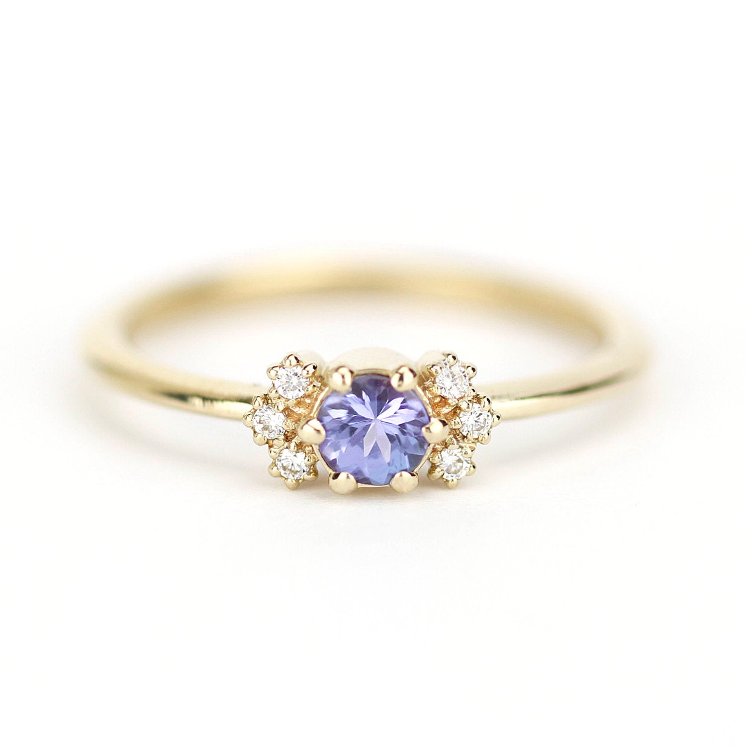Simple Tanzanite engagement ring, minimalist Cluster ring tanzanite and diamonds - NOOI JEWELRY