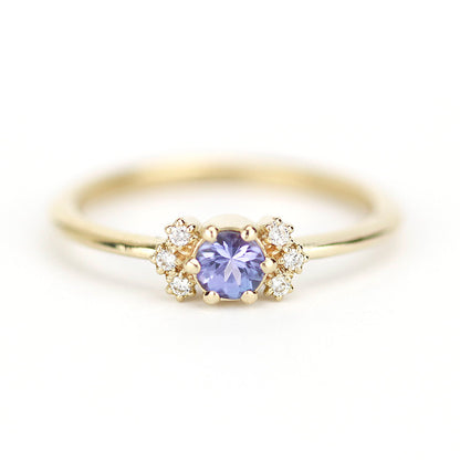 Simple Tanzanite engagement ring, minimalist Cluster ring tanzanite and diamonds - NOOI JEWELRY