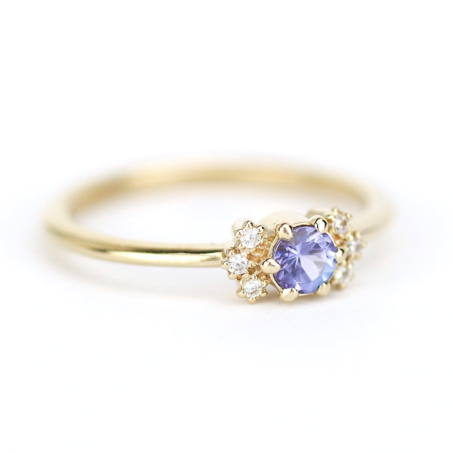 Simple Tanzanite engagement ring, minimalist Cluster ring tanzanite and diamonds - NOOI JEWELRY