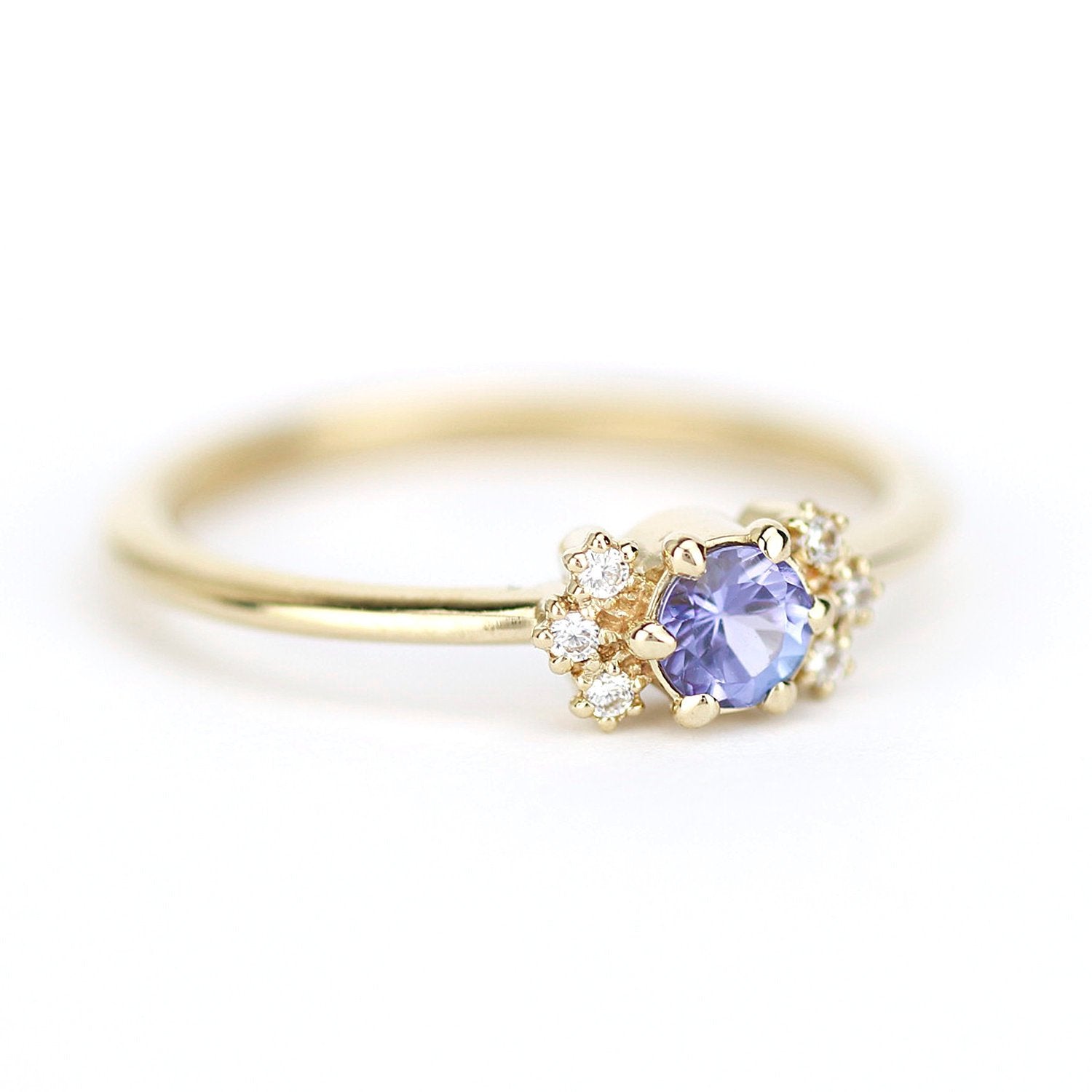 Simple Tanzanite engagement ring, minimalist Cluster ring tanzanite and diamonds - NOOI JEWELRY