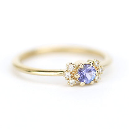 Simple Tanzanite engagement ring, minimalist Cluster ring tanzanite and diamonds - NOOI JEWELRY