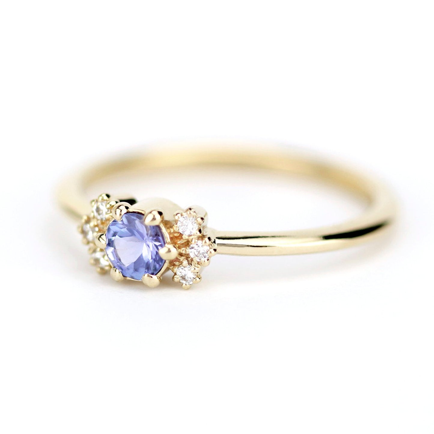 Simple Tanzanite engagement ring, minimalist Cluster ring tanzanite and diamonds - NOOI JEWELRY