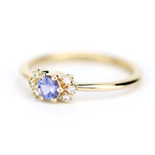 Load image into Gallery viewer, Simple Tanzanite engagement ring, minimalist Cluster ring tanzanite and diamonds - NOOI JEWELRY